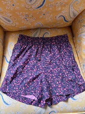 Athleta Navy with Pink Dot-Print Elastic Waist Shorts